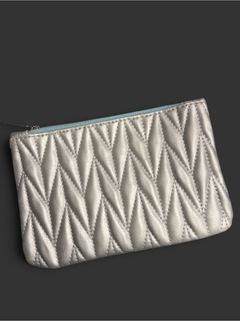 IPSY Silver Quilted Cosmetic Makeup Bag Metallic Travel Pouch